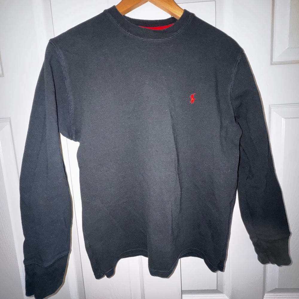 Polo Ralph Lauren Waffle Knit Sleepwear Thermal Top Black Red Logo Size M